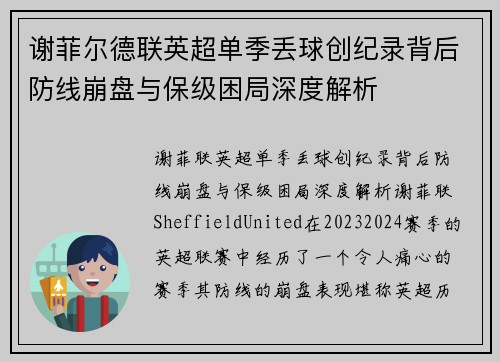 谢菲尔德联英超单季丢球创纪录背后防线崩盘与保级困局深度解析